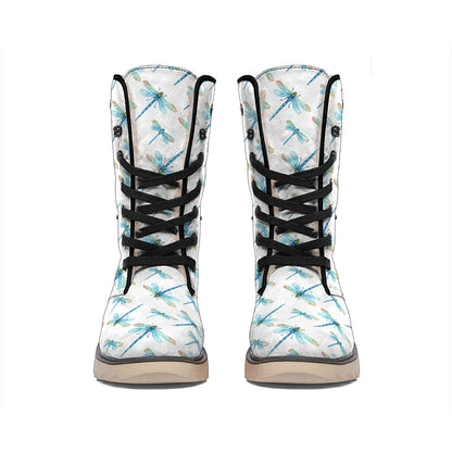Watercolor Dragonfly Pattern Print Winter Boots