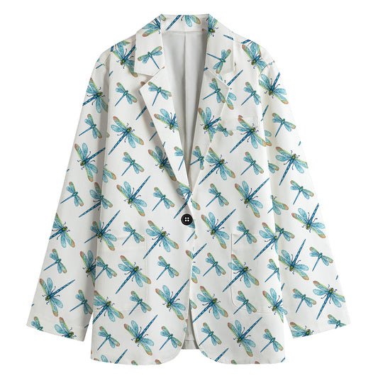 Watercolor Dragonfly Pattern Print Women's Cotton Blazer