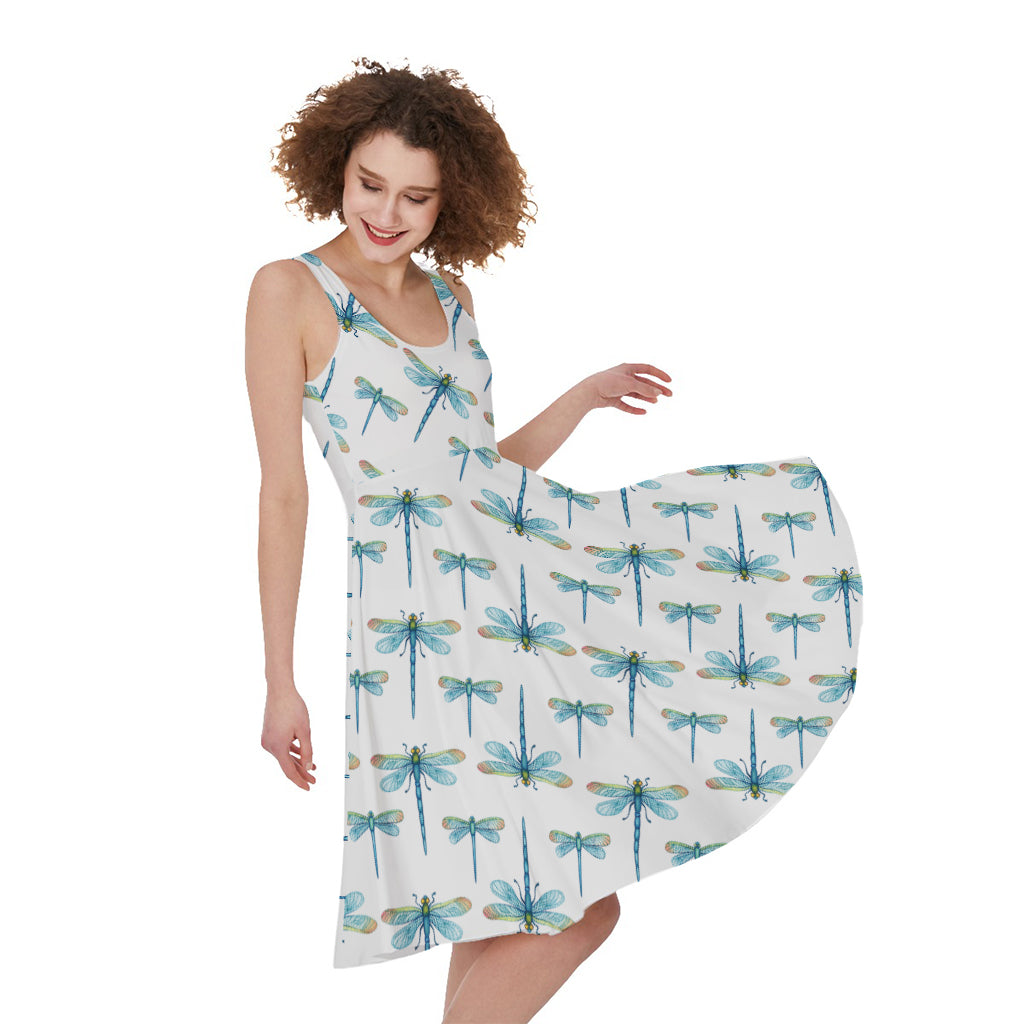 Watercolor Dragonfly Pattern Print Women's Sleeveless Dress