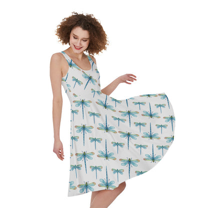 Watercolor Dragonfly Pattern Print Women's Sleeveless Dress