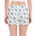 Watercolor Dragonfly Pattern Print Women's Split Running Shorts