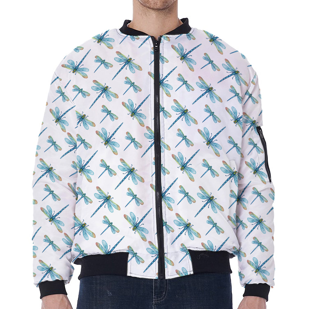Watercolor Dragonfly Pattern Print Zip Sleeve Bomber Jacket
