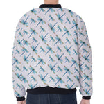 Watercolor Dragonfly Pattern Print Zip Sleeve Bomber Jacket