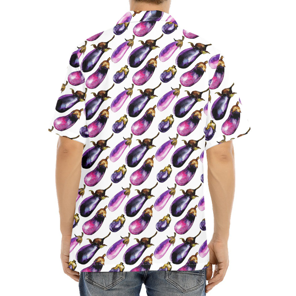 Watercolor Eggplant Pattern Print Aloha Shirt