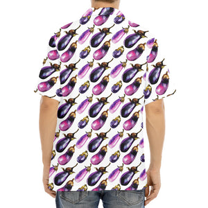 Watercolor Eggplant Pattern Print Aloha Shirt