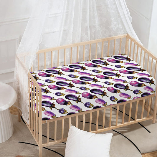 Watercolor Eggplant Pattern Print Baby Crib Sheet