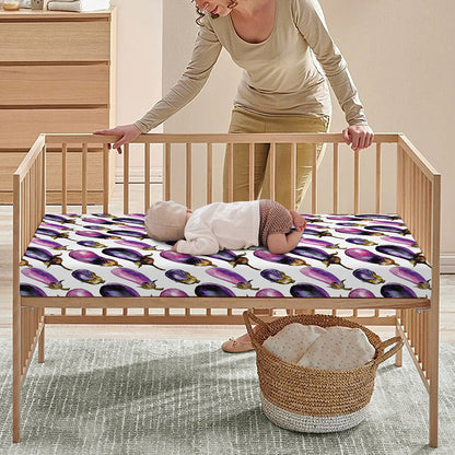 Watercolor Eggplant Pattern Print Baby Crib Sheet