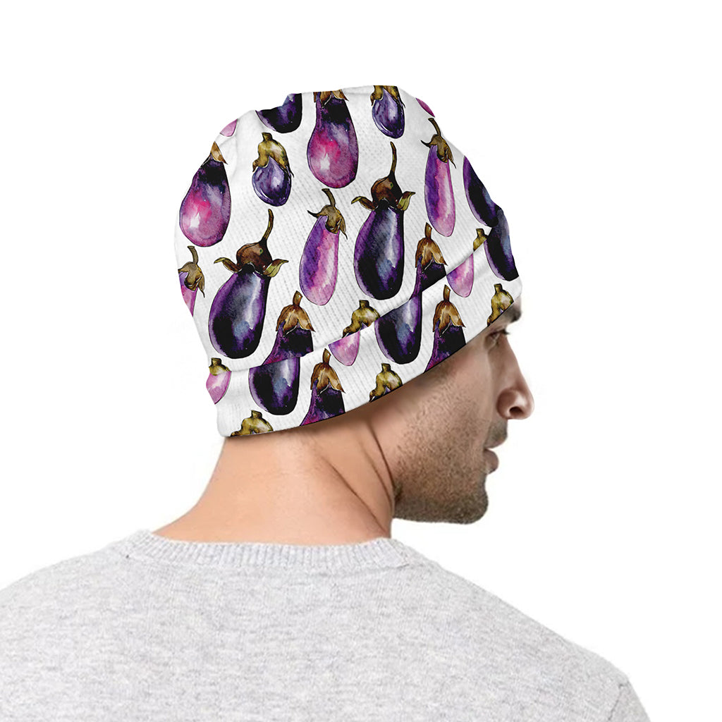 Watercolor Eggplant Pattern Print Beanie