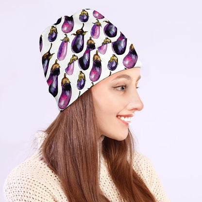 Watercolor Eggplant Pattern Print Beanie