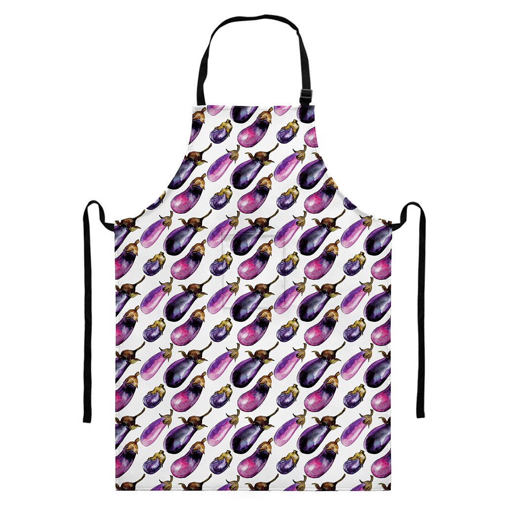 Watercolor Eggplant Pattern Print Bib Apron With Pocket
