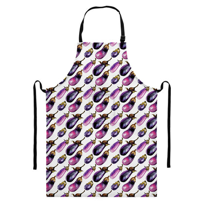 Watercolor Eggplant Pattern Print Bib Apron With Pocket