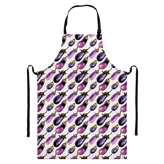 Watercolor Eggplant Pattern Print Bib Apron With Pocket