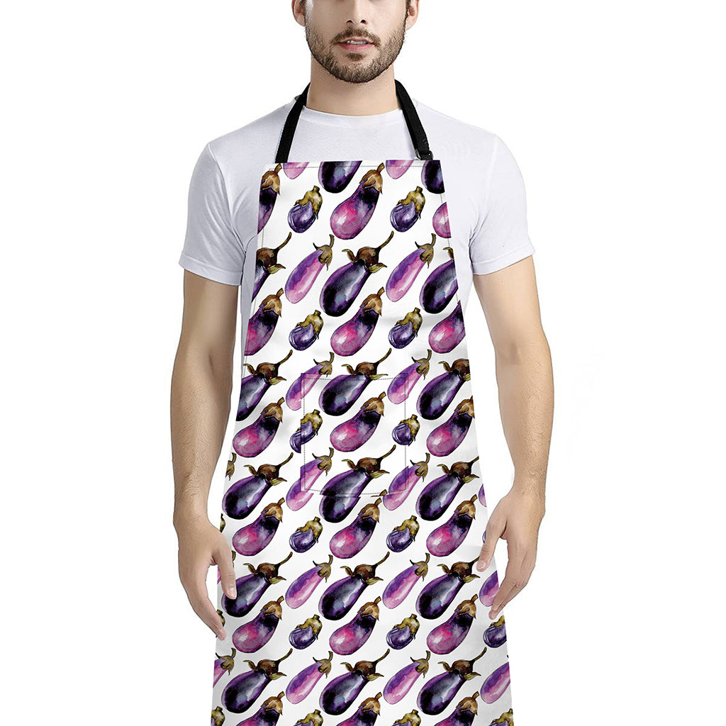 Watercolor Eggplant Pattern Print Bib Apron With Pocket