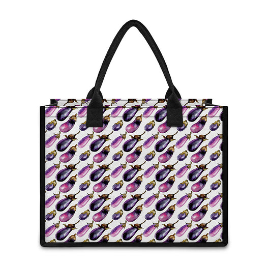 Watercolor Eggplant Pattern Print Canvas Tote Bag