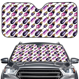 Watercolor Eggplant Pattern Print Car Windshield Sun Shade