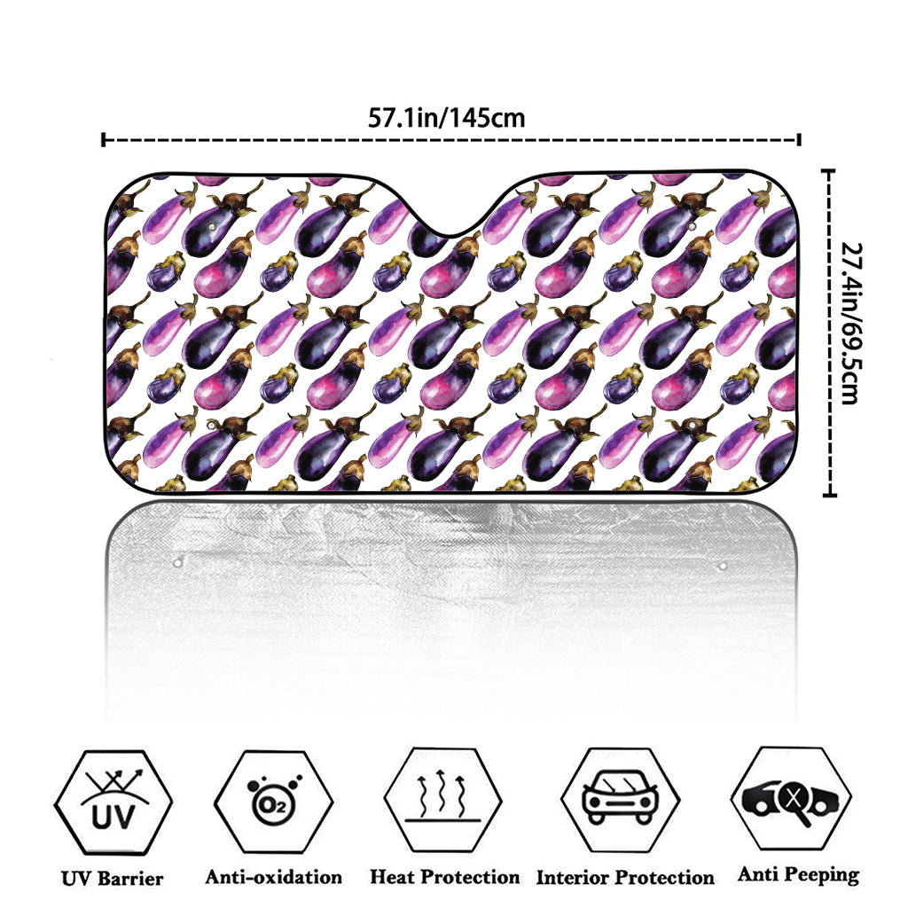 Watercolor Eggplant Pattern Print Car Windshield Sun Shade