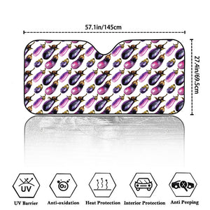 Watercolor Eggplant Pattern Print Car Windshield Sun Shade