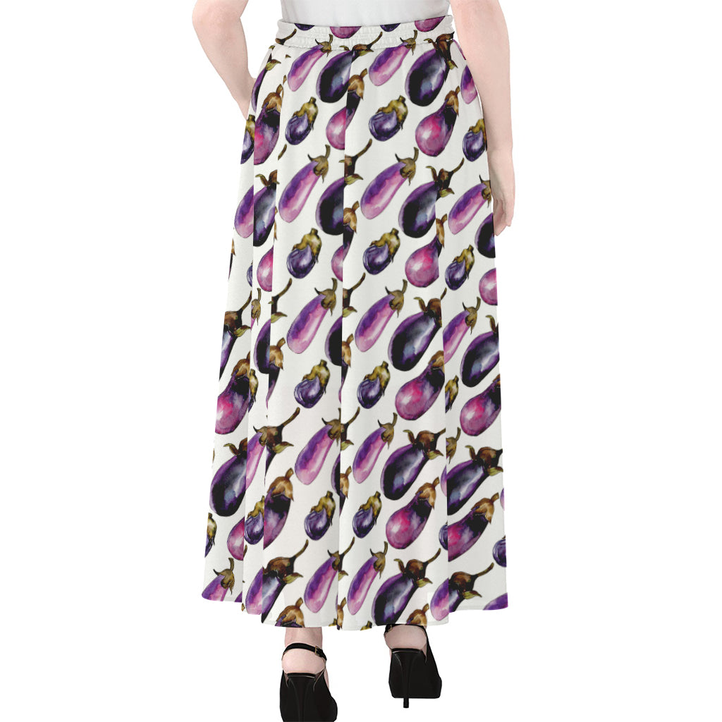 Watercolor Eggplant Pattern Print Chiffon Maxi Skirt