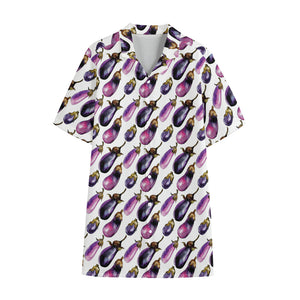 Watercolor Eggplant Pattern Print Cotton Hawaiian Shirt