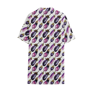 Watercolor Eggplant Pattern Print Cotton Hawaiian Shirt