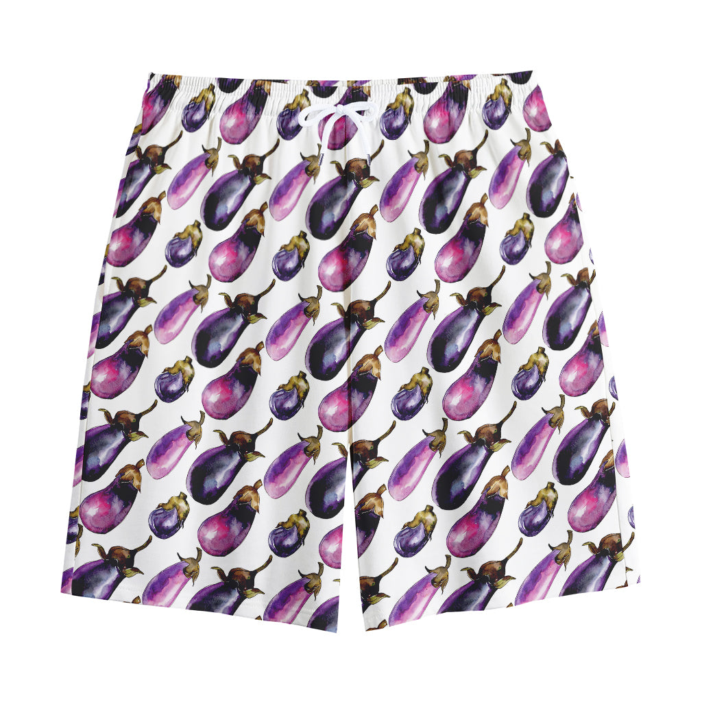 Watercolor Eggplant Pattern Print Cotton Shorts