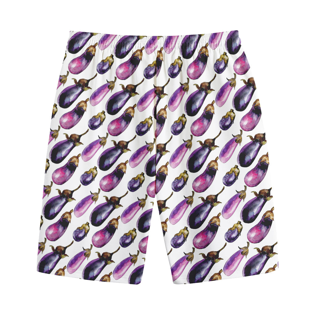 Watercolor Eggplant Pattern Print Cotton Shorts