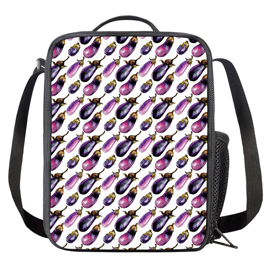 Watercolor Eggplant Pattern Print Crossbody Lunch Bag