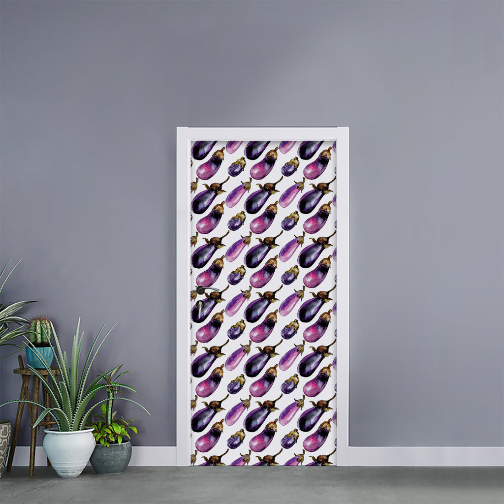 Watercolor Eggplant Pattern Print Door Sticker