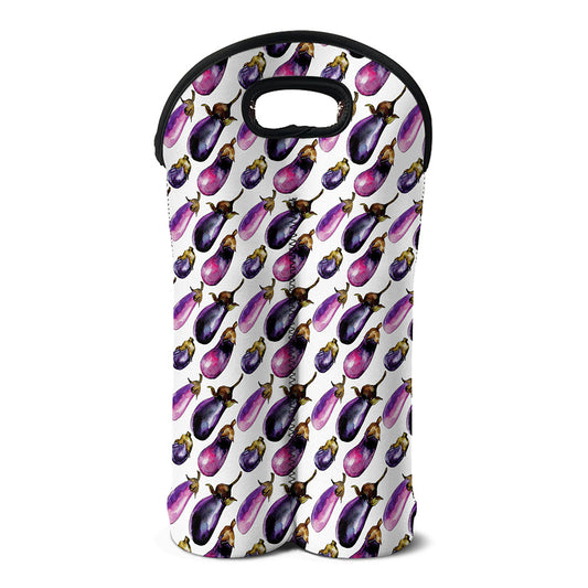 Watercolor Eggplant Pattern Print Double Neoprene Wine Tote