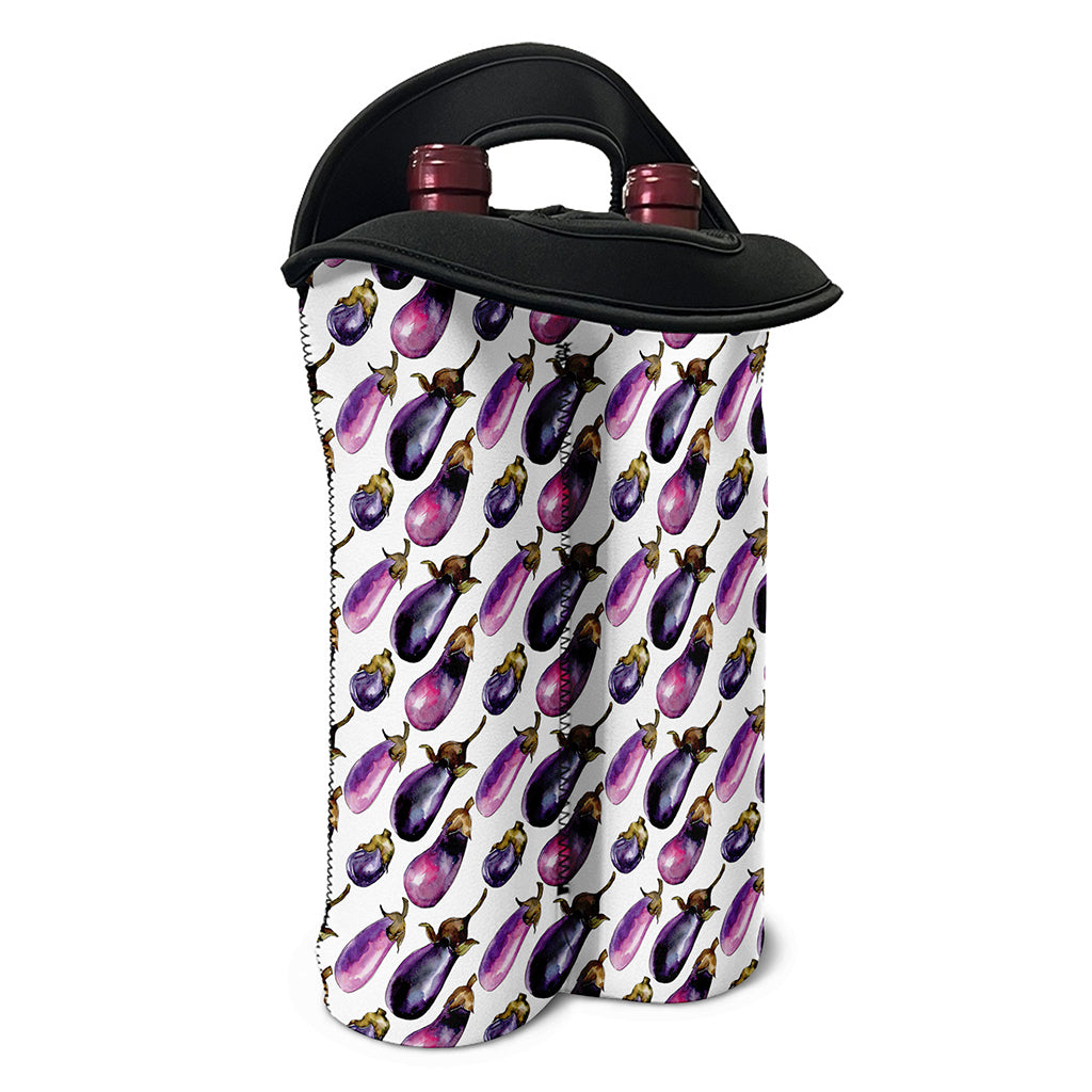 Watercolor Eggplant Pattern Print Double Neoprene Wine Tote