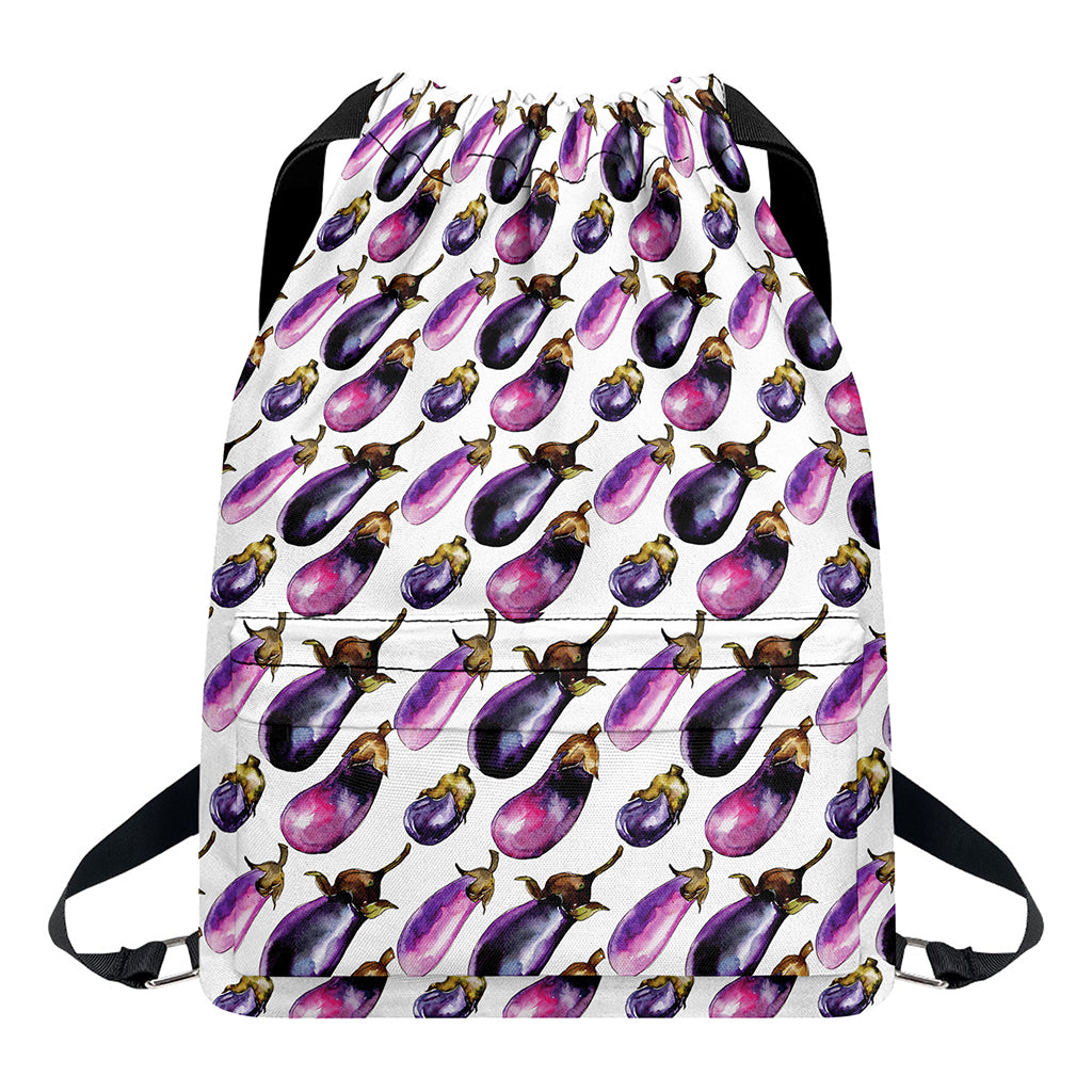 Watercolor Eggplant Pattern Print Drawstring Backpack