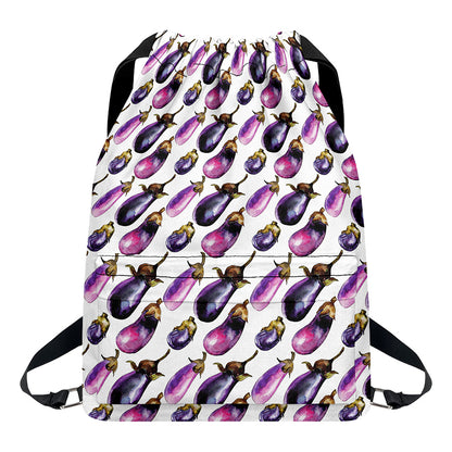 Watercolor Eggplant Pattern Print Drawstring Backpack