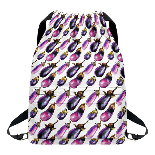Watercolor Eggplant Pattern Print Drawstring Backpack