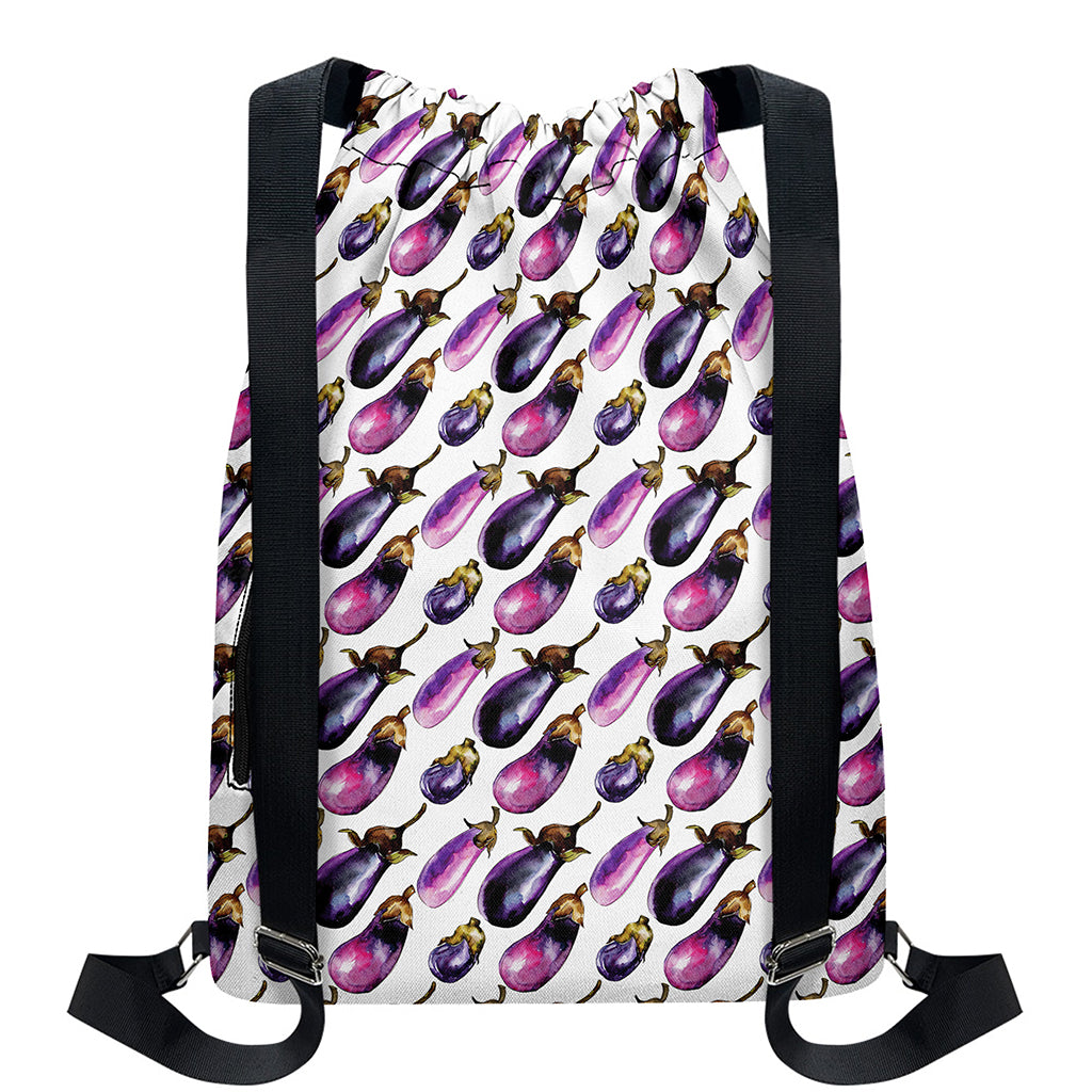 Watercolor Eggplant Pattern Print Drawstring Backpack