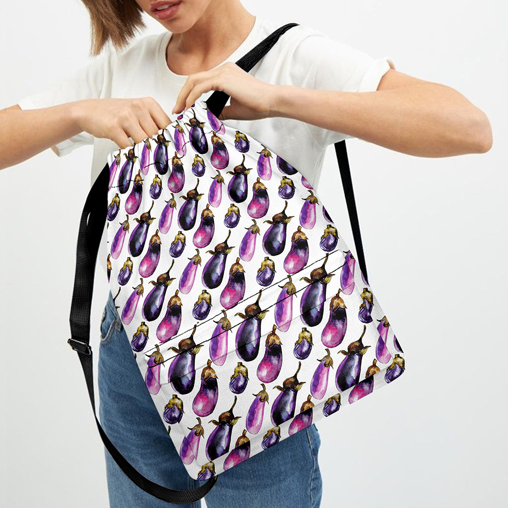 Watercolor Eggplant Pattern Print Drawstring Backpack