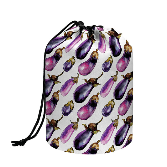 Watercolor Eggplant Pattern Print Drawstring Makeup Bag