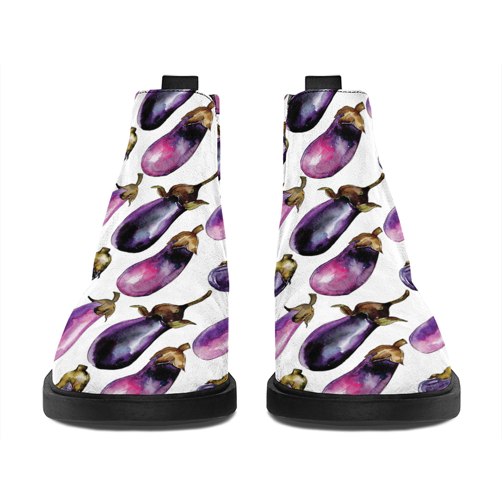 Watercolor Eggplant Pattern Print Flat Ankle Boots