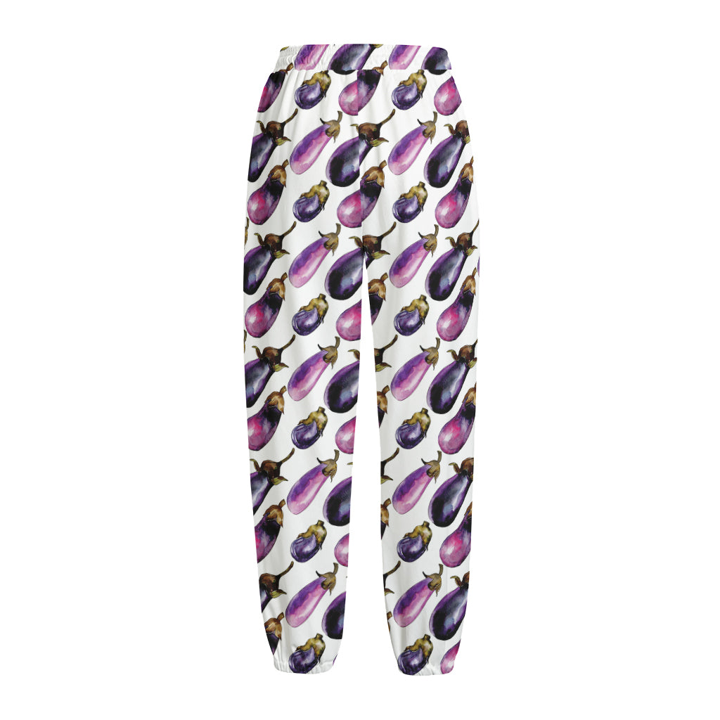 Watercolor Eggplant Pattern Print Fleece Lined Knit Pants