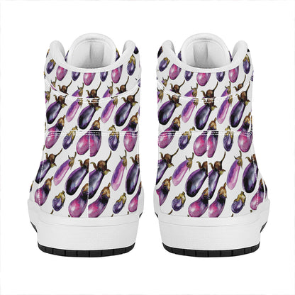 Watercolor Eggplant Pattern Print High Top Leather Sneakers
