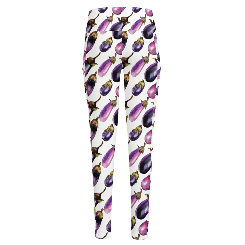 Watercolor Eggplant Pattern Print High-Waisted Pocket Leggings