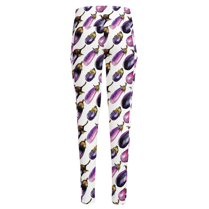 Watercolor Eggplant Pattern Print High-Waisted Pocket Leggings