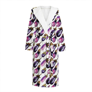 Watercolor Eggplant Pattern Print Hooded Bathrobe