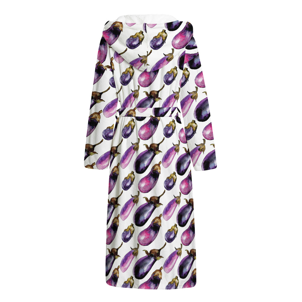 Watercolor Eggplant Pattern Print Hooded Bathrobe