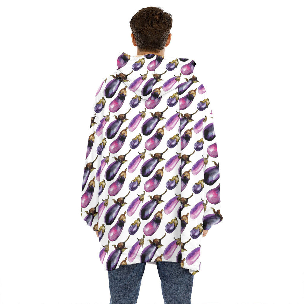 Watercolor Eggplant Pattern Print Hoodie Blanket