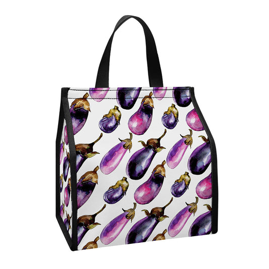 Watercolor Eggplant Pattern Print Insulated Lunch Tote