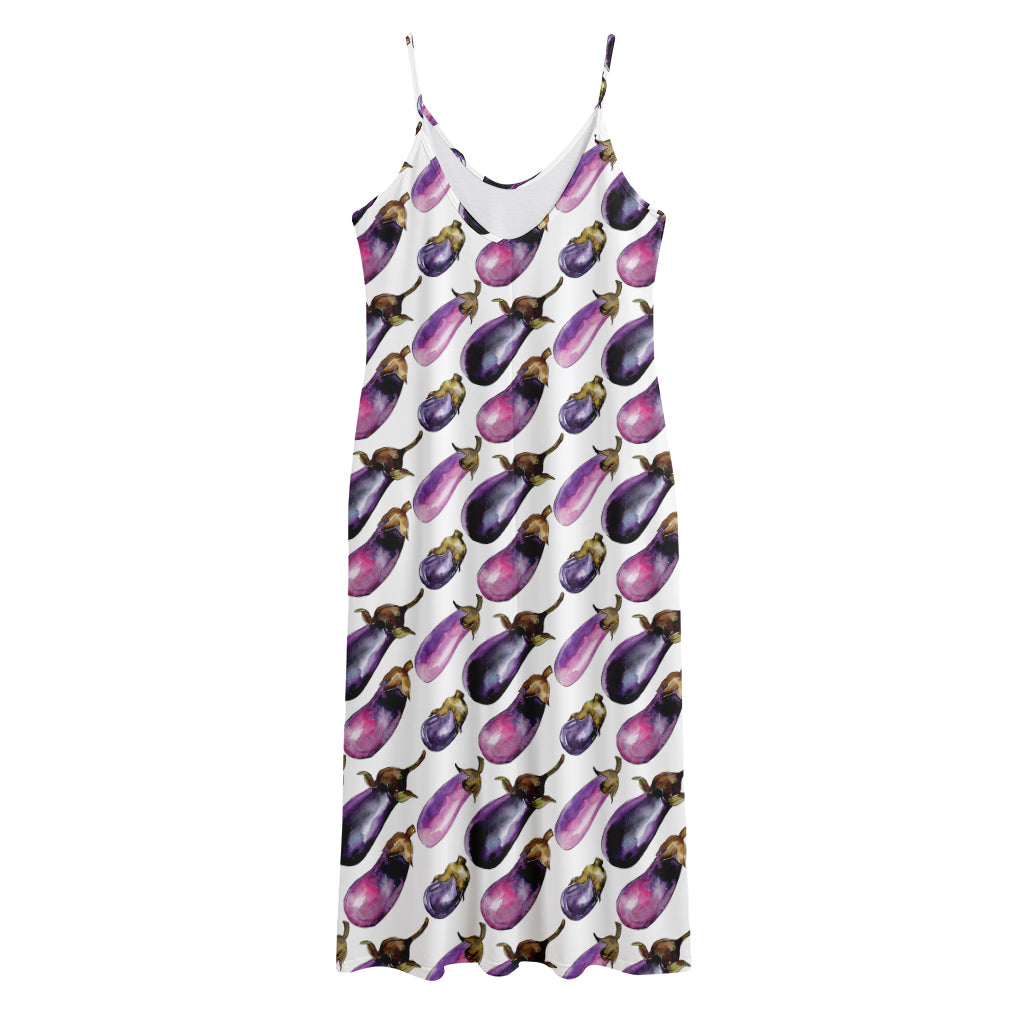 Watercolor Eggplant Pattern Print Jersey Midi Cami Dress