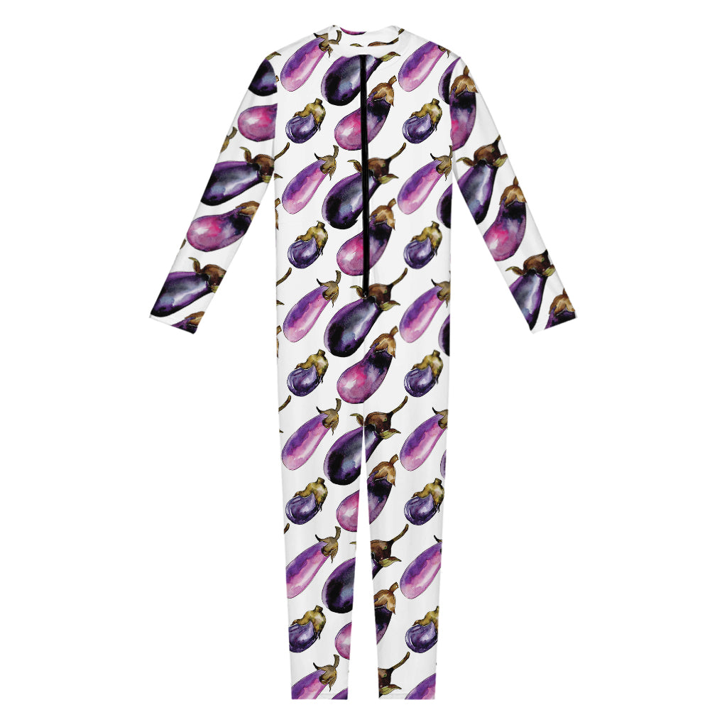 Watercolor Eggplant Pattern Print Jumpsuit