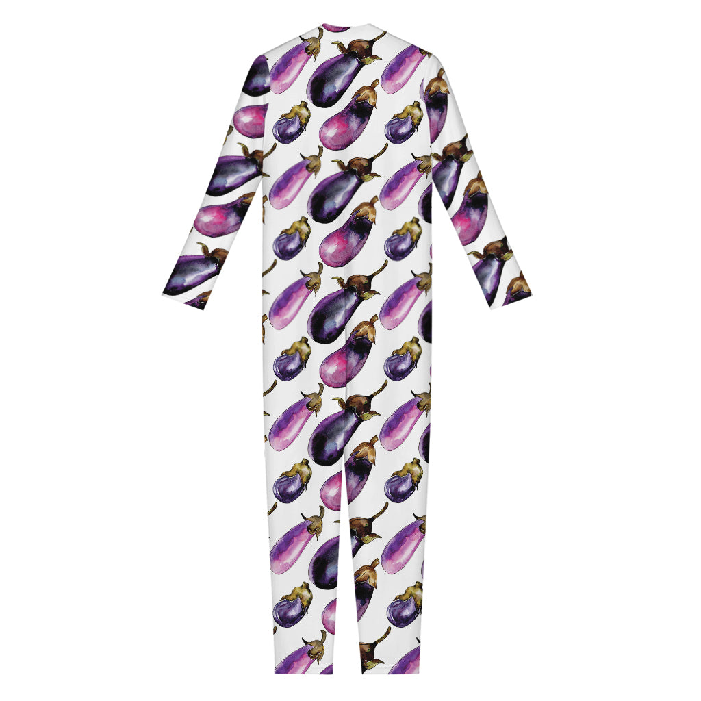 Watercolor Eggplant Pattern Print Jumpsuit