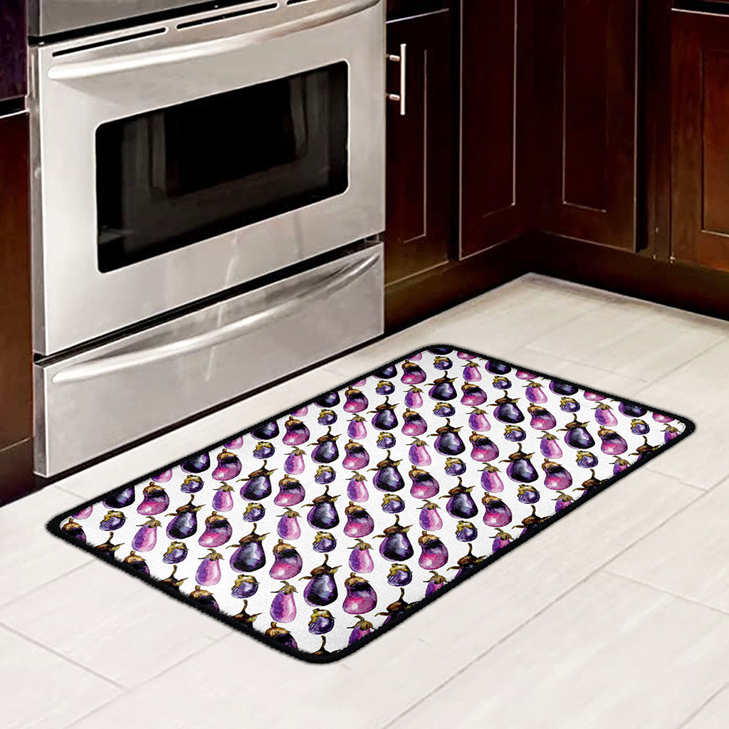 Watercolor Eggplant Pattern Print Kitchen Mat