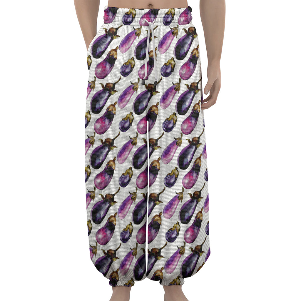 Watercolor Eggplant Pattern Print Lantern Pants